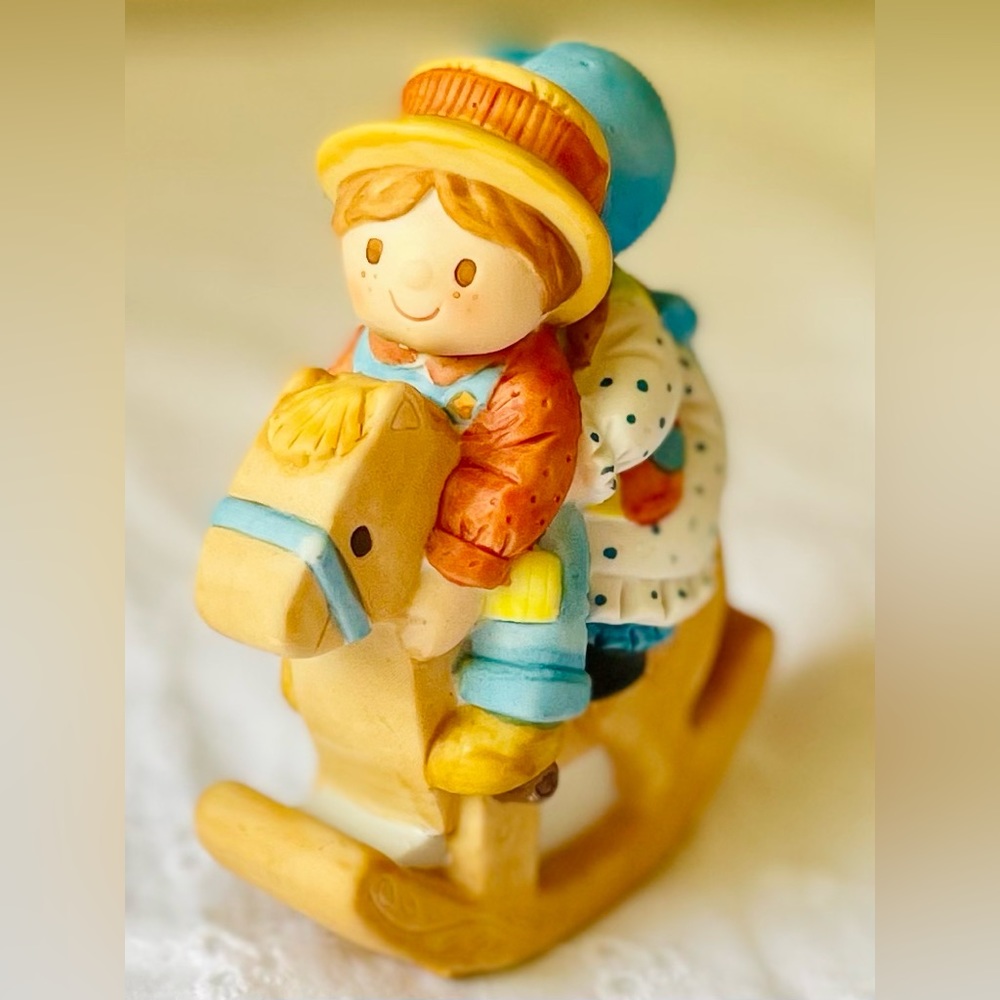 Vintage 1981 Holly Hobbie Horse Fun Hand Painted Porcelain Robbie & Holly